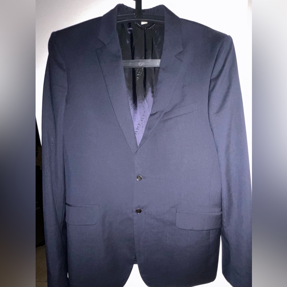 Wool Burberry Blue Blazer with Notch Lapels and Wool Blend - Picture 4 of 17